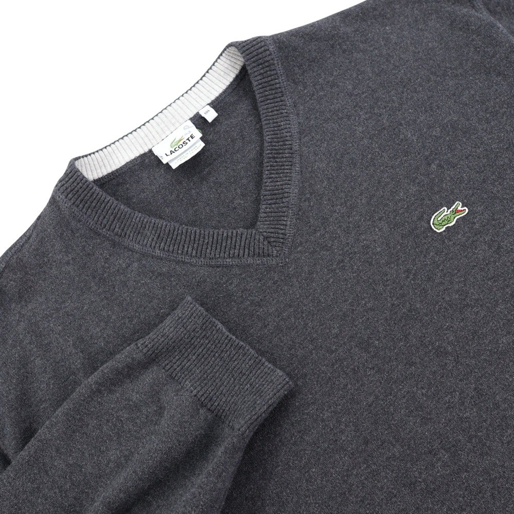 Lacoste Mens Gray 100% Cotton Crewneck Sweater Size 10L F 5178 Logo Patch